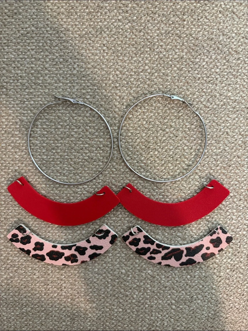 Interchangeable Hoop Earrings with Red Leopard Panels